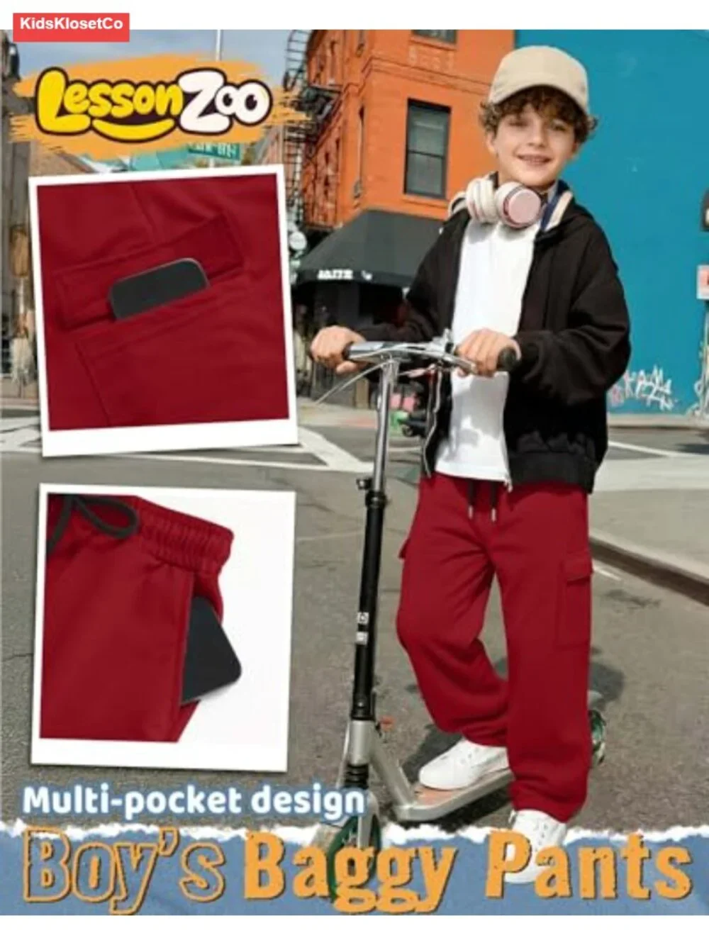 Boys 3 Pack Cargo Sweatpants Lightweight Baggy Joggers Pockets 7-16 Yr